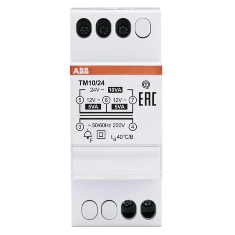 ABB 10 W Bell Transformer, 230 V Primary, 12 to 24 V AC Secondary, DIN Rail Mount TM Series 2CSM228725R0802 TM10/24