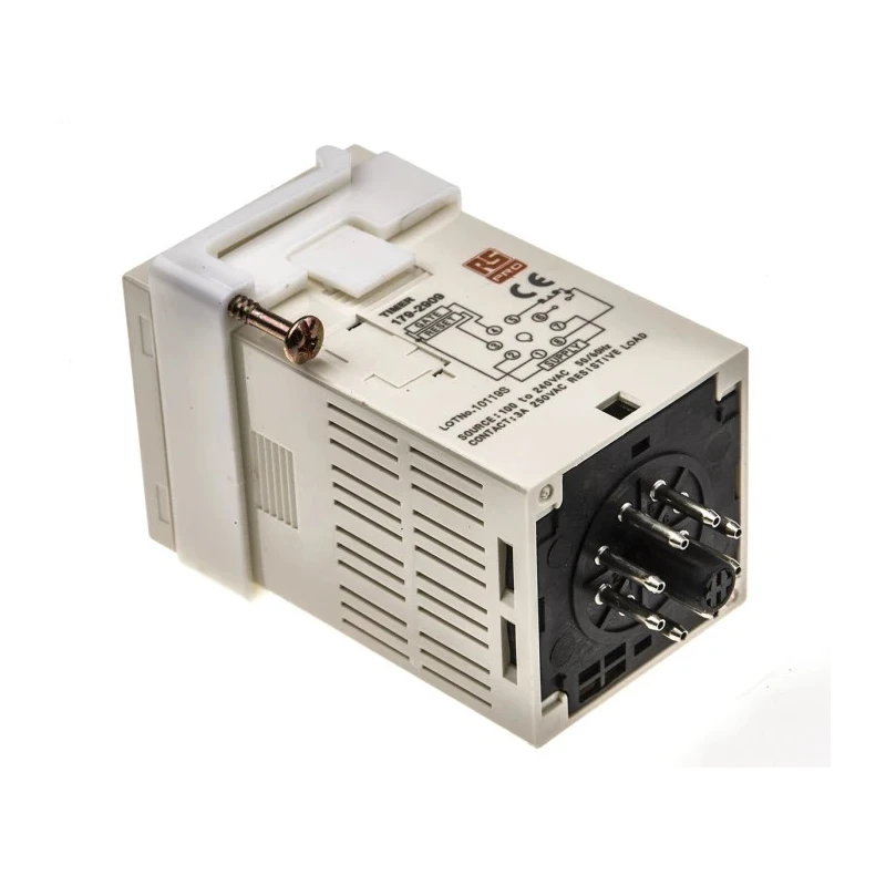 RS PRO Plug-in Digital Counter Timer Relay 8-Contact 100-240 V AC 99 min 59 s Power On-Delay 1-Function SPDT Switch 179-2909