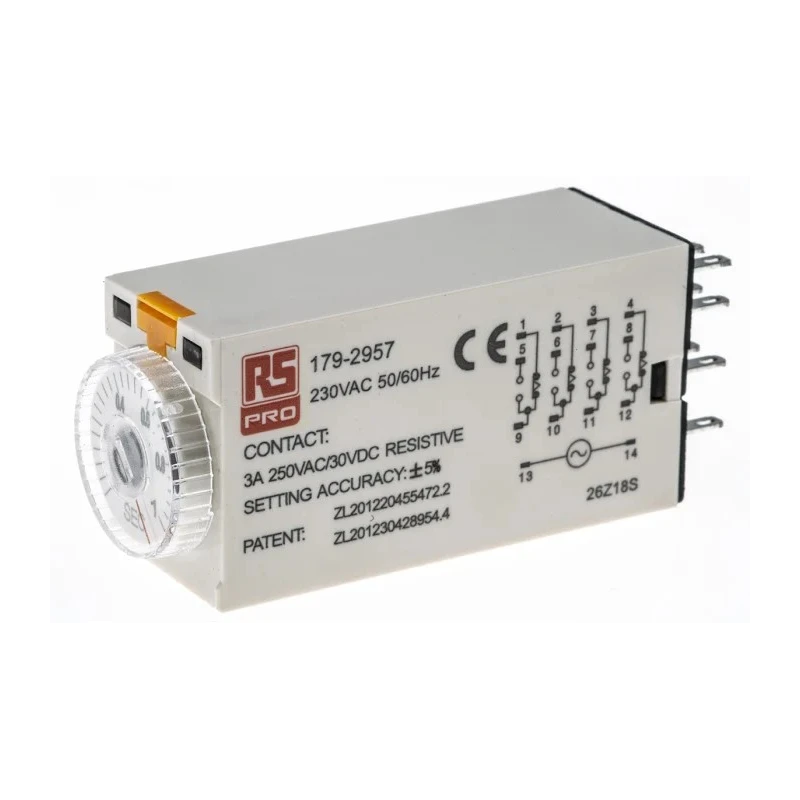 RS PRO Plug-in Timer Relay, 4-Contact, 230 V ac, On-Delay Function, 4PDT Switch Configuration, 0.1 s to 1 s Time 179-2957