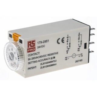 RS PRO Timer Relay, 2-Contact, 24 V dc 24V ac, 2 to 60 s Time Range, 1-Function, DPDT Switch Configuration 179-2951