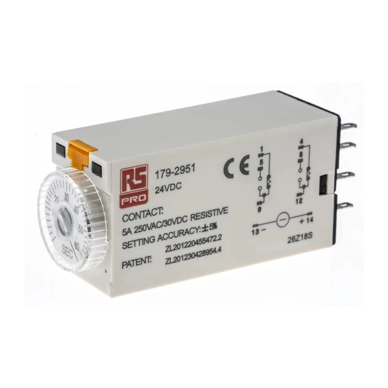 RS PRO Timer Relay, 2-Contact, 24 V dc 24V ac, 2 to 60 s Time Range, 1-Function, DPDT Switch Configuration 179-2951