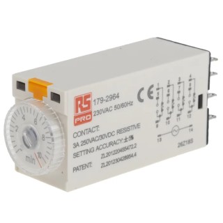 RS PRO Timer Relay with 4-Contact 230V AC, 0.5 to 10 min Time Range, 1-Function, 4PDT Switch Configuration 179-2964