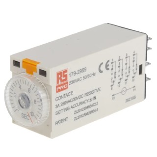 RS PRO Timer Relay, 4-Contact, 230V AC, 0.5 to 10 s, 1-Function, 4PDT Switch Configuration 179-2959