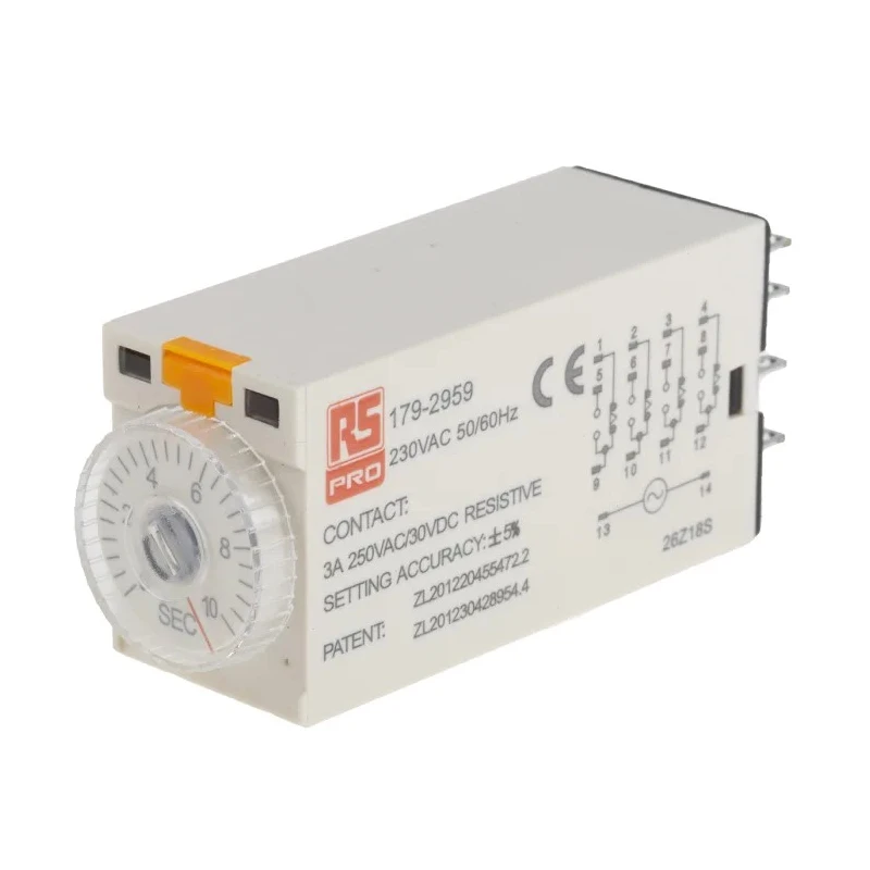 RS PRO Timer Relay, 4-Contact, 230V AC, 0.5 to 10 s, 1-Function, 4PDT Switch Configuration 179-2959