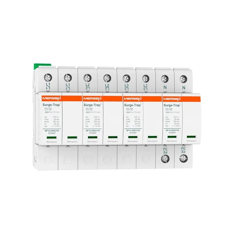 Mersen Surge Protector Type 1 and Type 2 Arrester 400V AC Maximum Voltage 25 kA Maximum Surge Current DIN Rail Mount STPT12