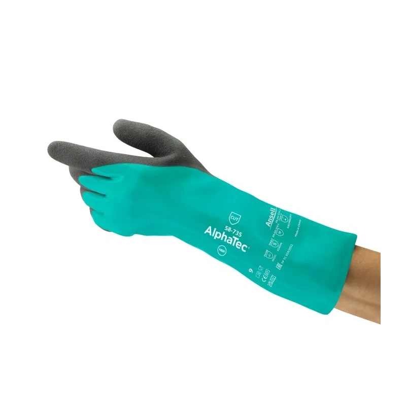 Ansell AlphaTec Chemical Resistant Green Nitrile Work Gloves Size 10 Pair 58735100