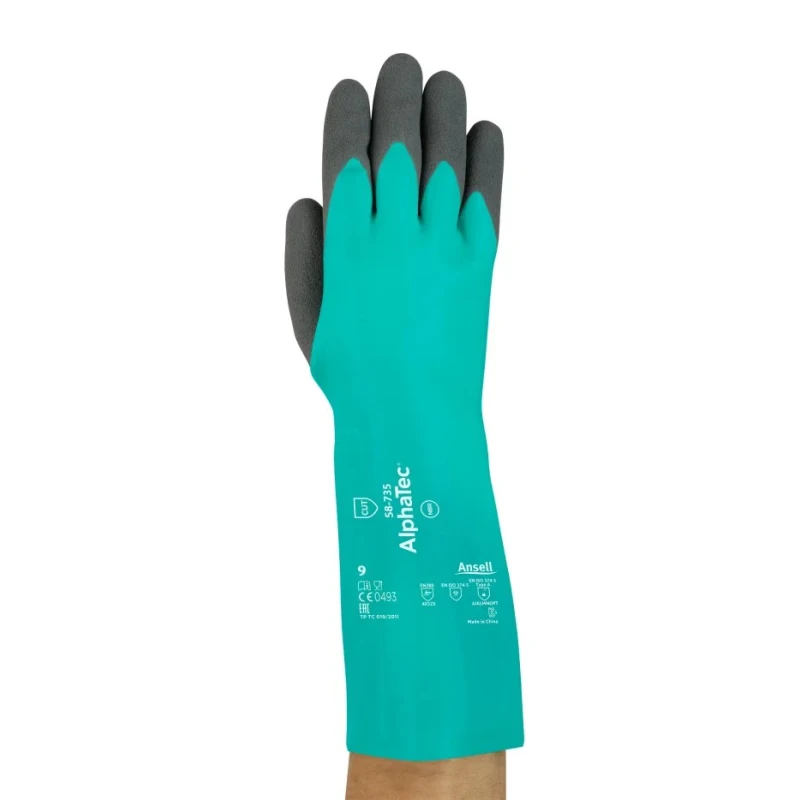 Ansell AlphaTec Chemical Resistant Green Nitrile Work Gloves Size 10 Pair 58735100