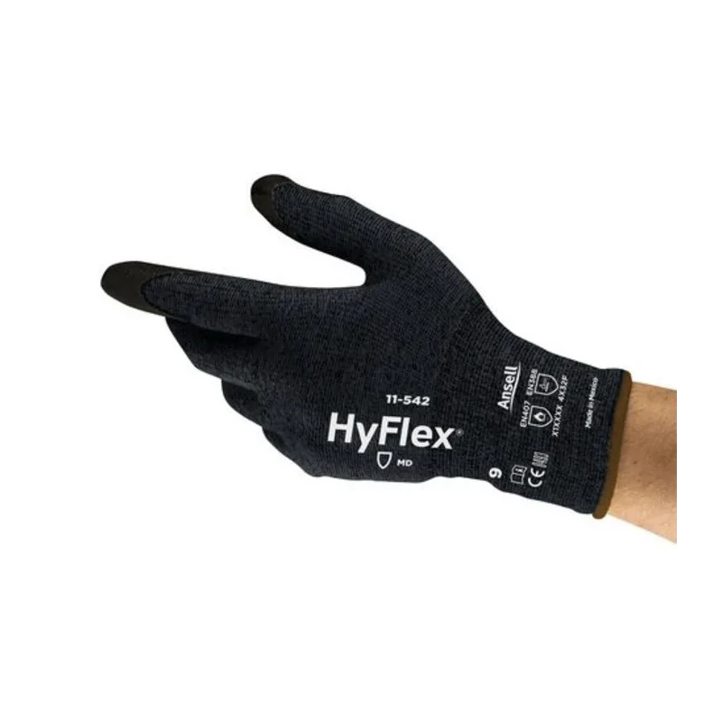 Ansell HyFlex 11-542 Black Nitrile Cut Resistant Gloves Size 8 with Kevlar Lining 11542080