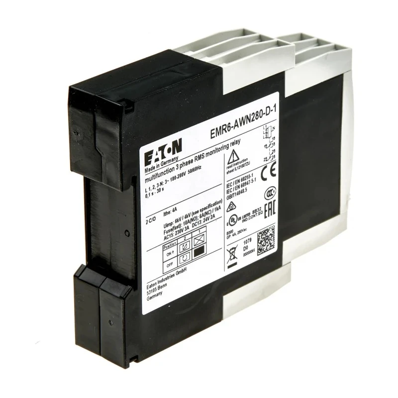 Eaton Phase and Voltage Monitoring Relay 180/280 V ac, Contact Configuration CO, DIN Rail Mount 184770 EMR6-AWN280-D-1