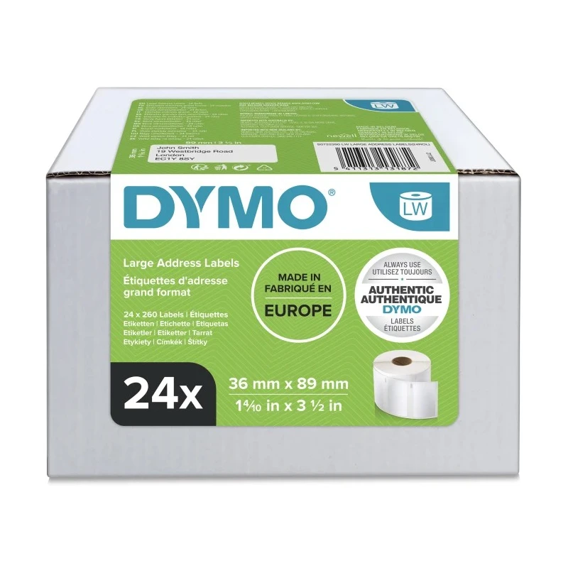 Dymo White Label Roll 89 mm Width 260 Per Roll Compatible with Dymo 450 Series S0722390