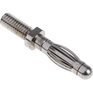 Schutzinger Silver Male Banana Plug 4 mm Connector M4 Thread Termination 33 V ac 70 V dc 32 A Nickel Plating FK 1210 Ni