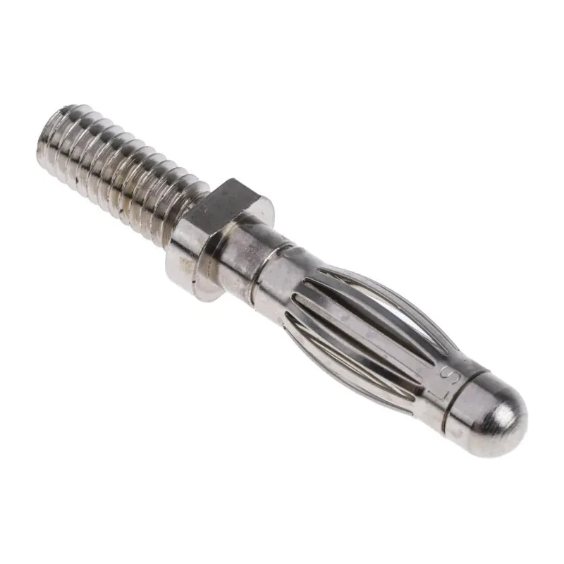 Schutzinger Silver Male Banana Plug 4 mm Connector M4 Thread Termination 33 V ac 70 V dc 32 A Nickel Plating FK 1210 Ni