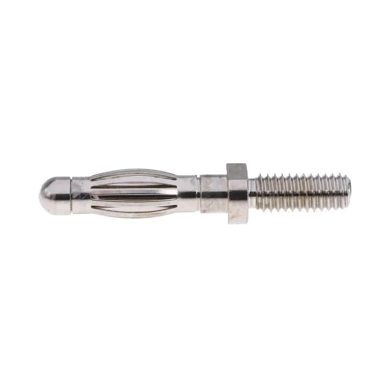 Schutzinger Silver Male Banana Plug 4 mm Connector M4 Thread Termination 33 V ac 70 V dc 32 A Nickel Plating FK 1210 Ni