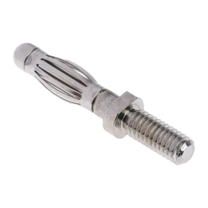 Schutzinger Silver Male Banana Plug 4 mm Connector M4 Thread Termination 33 V ac 70 V dc 32 A Nickel Plating FK 1210 Ni