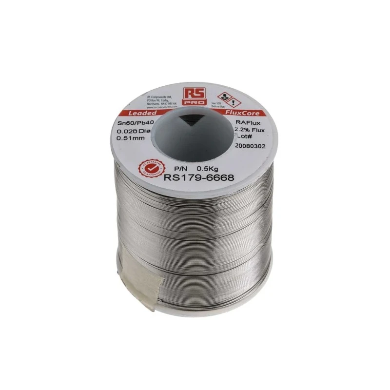 RS PRO Lead Solder Wire 0.5 mm Diameter, 40% Lead, 60% Tin, 183 °C Melting Point 179-6668