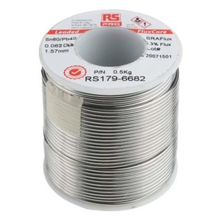 RS PRO Lead Solder Wire 1.57 mm Diameter 40% Lead, 60% Tin, Rosin Flux 183°C Melting Point 500g 179-6682