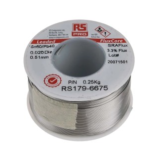 RS PRO Lead Solder Wire 0.5 mm Diameter, 40% Lead, 60% Tin, 183 °C Melting Point 179-6675