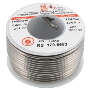 RS PRO Lead Solder Wire 2 mm Diameter, 40% Lead, 60% Tin, Rosin Flux Core, 183 °C Melting Point 179-6683