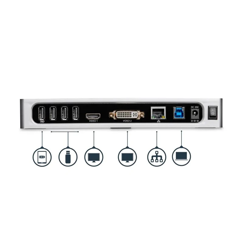 StarTech.com USB 3.0 Docking Station USB Type C Ports, Dual Display 2048 x 1152 Pixel Resolution, DVI, HDMI, 6 USB DK30ADD