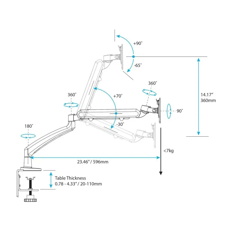 StarTech.com Black Desk Mount Monitor Arm, 7kg Load, VESA 75x75mm or 100x100mm, ARMSLIM