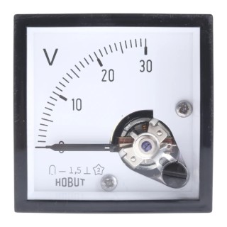 HOBUT D48 Series Analogue DC Voltmeter, 45 mm Cutout Height and Width, IEC Standard D481MCS30V/2-001