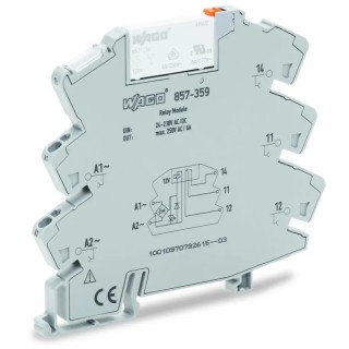 WAGO 857 Series Electromechanical Interface Relay, DIN Rail Mount, SPDT Contact, 230V AC/DC Coil, 20mA Coil Current 857-359