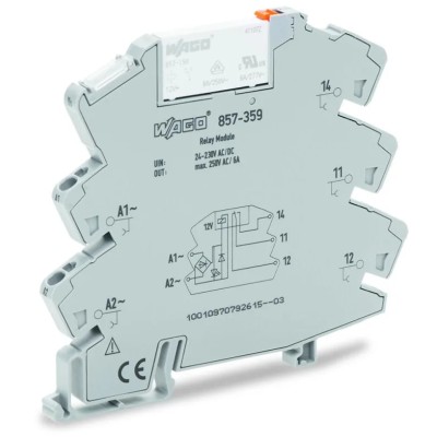 WAGO 857 Series Electromechanical Interface Relay, DIN Rail Mount, SPDT Contact, 230V AC/DC Coil, 20mA Coil Current 857-359