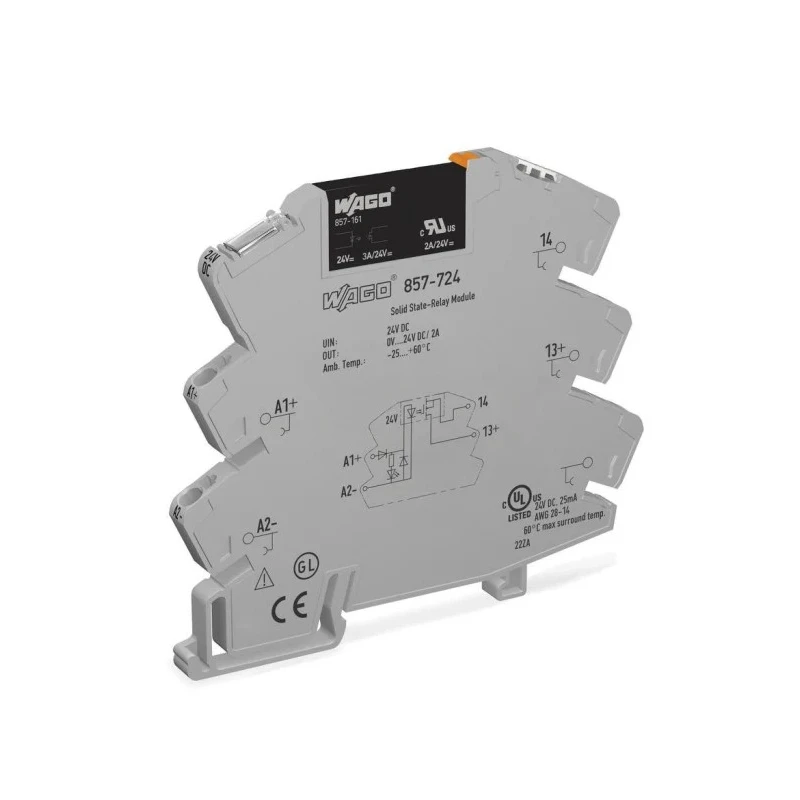 WAGO 857 Series Solid State Relay, 3 A Load Current, DIN Rail Mount, 24 V DC Load, 31.2 V DC Control 857-724