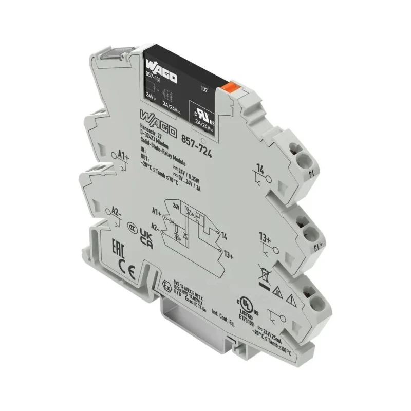WAGO 857 Series Solid State Relay, 3 A Load Current, DIN Rail Mount, 24 V DC Load, 31.2 V DC Control 857-724