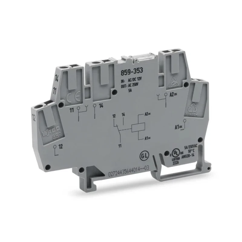 WAGO Electromechanical Interface Relay DIN Rail Mount 24V AC/DC Coil SPDT 8mA 859-354