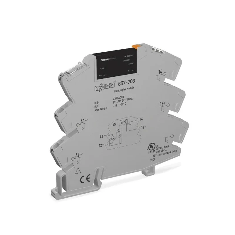 WAGO 857 Series Solid State Relay, 0.1 A Load Current, DIN Rail Mount, 48 V DC Load Voltage, 253V AC/DC Control 857-708