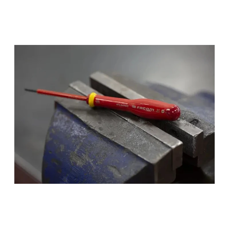 Facom Insulated Screwdriver with 75 mm Blade, VDE/1000V Approved, 178mm Overall Length AT2.5X75VE