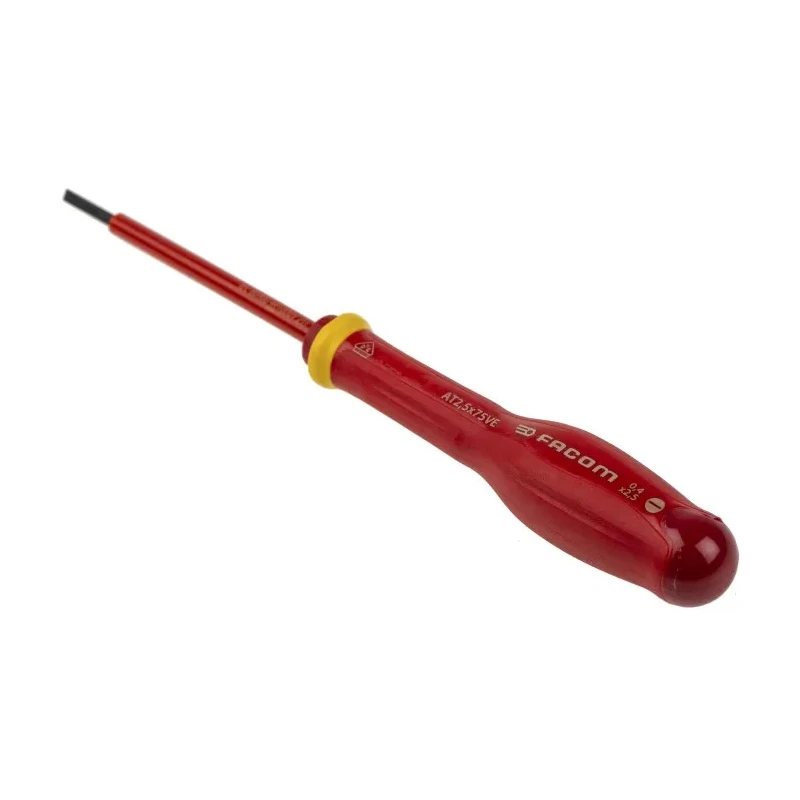 Facom Insulated Screwdriver with 75 mm Blade, VDE/1000V Approved, 178mm Overall Length AT2.5X75VE
