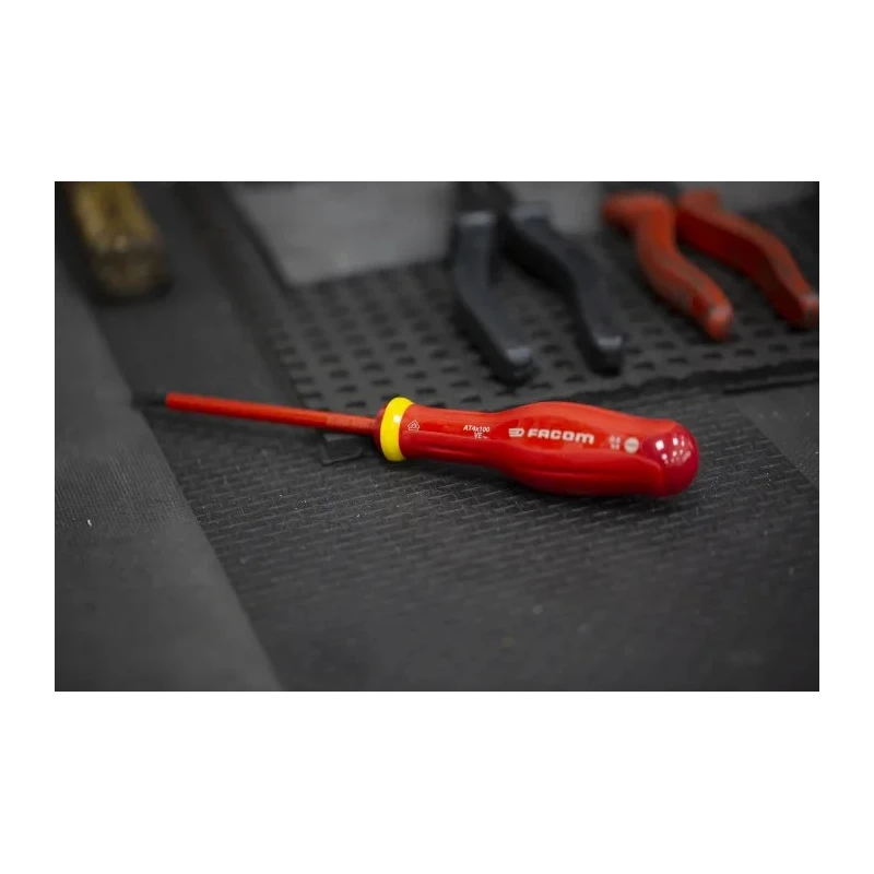 Facom Insulated Screwdriver 100 mm Blade, VDE/1000V Approved, 210mm Overall AT4X100VE
