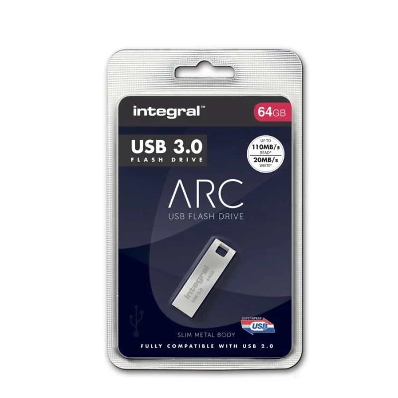 Integral Memory USB 3.1 Flash Drive 64 GB USB 3.1 Gen 1 SuperSpeed Zinc Alloy Casing INFD64GBARC3.0