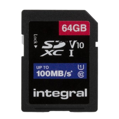 Integral Memory 64 GB SDXC SD Card, Class 10, UHS 1 U1 INSDX64G-100V10