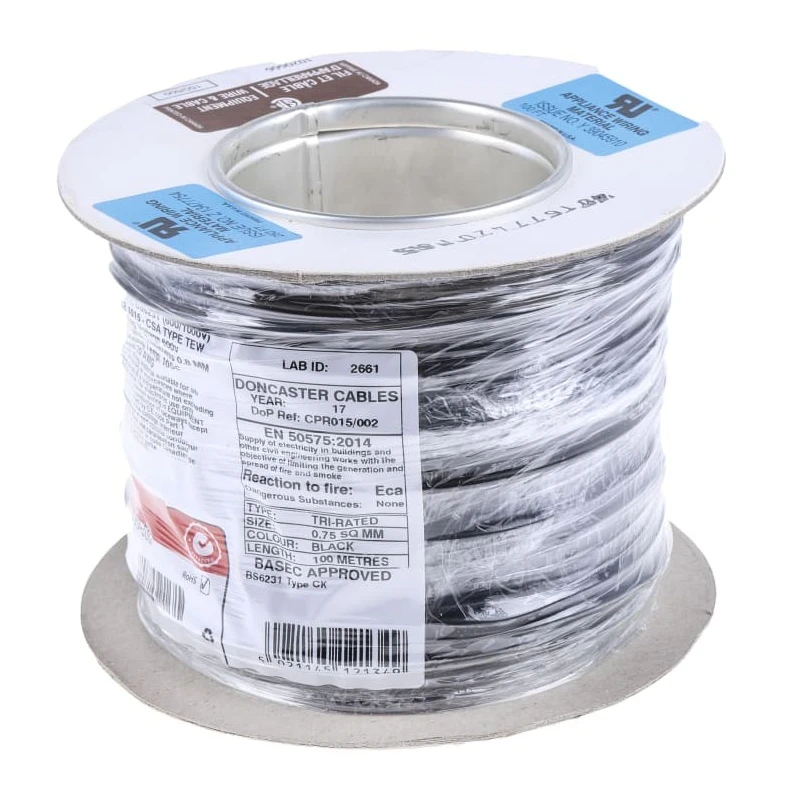 RS PRO Black Hook Up Wire 20 AWG, 24x0.2 mm Core Strands, 100 m Length, Flame Retardant, CPE ETFE Ethylene 180-5921