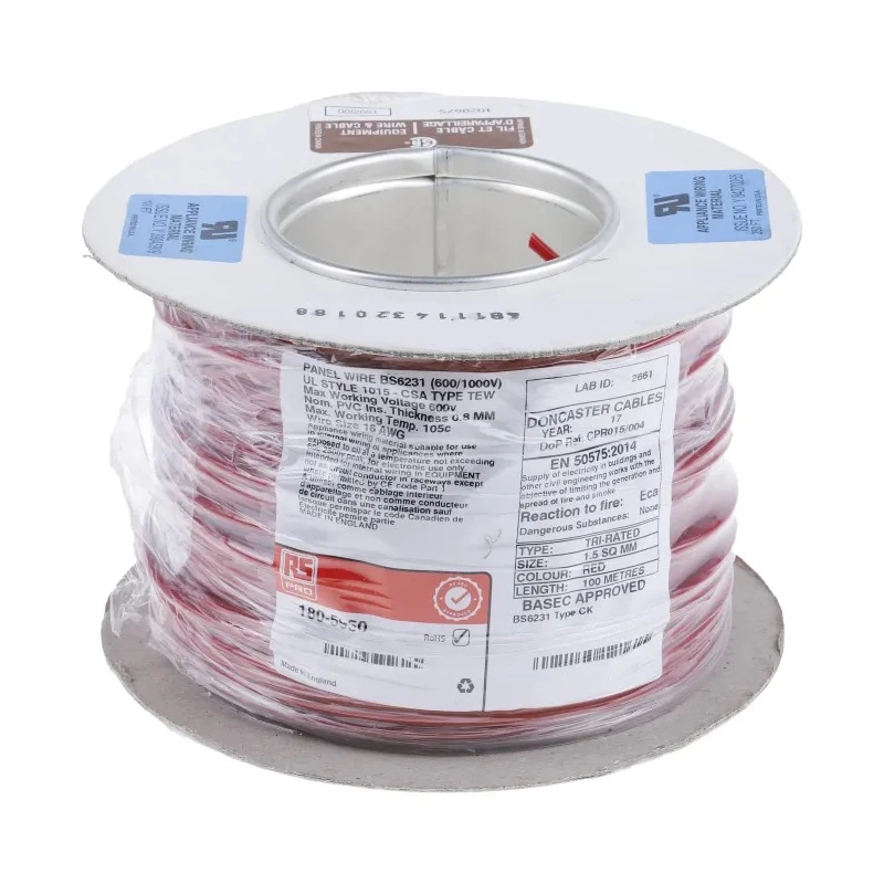 RS PRO Red Hook Up Wire 16 AWG 30x0.25 mm Core Strands 100 m Polyvinyl Chloride Insulation 180-5950