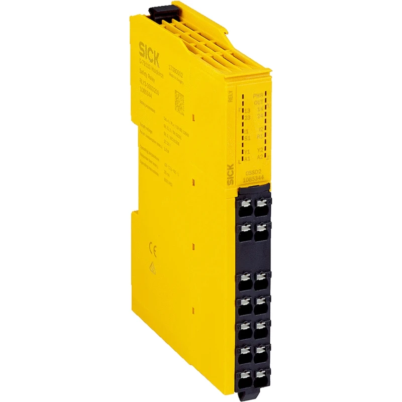 SICK 24V DC Safety Relay with 2 Safety Contacts, Automatic & Manual Reset, Plug-In Terminal, DIN Rail Mount RLY3