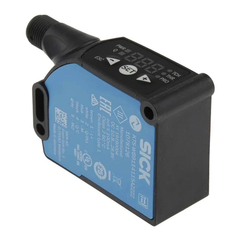 SICK Contrast Sensor RGB LED 13 mm Maximum Detection Push Pull Output 100 mA IO-Link V1.1 IP67 Panel Mount KTS-WB9114115AZZZZ