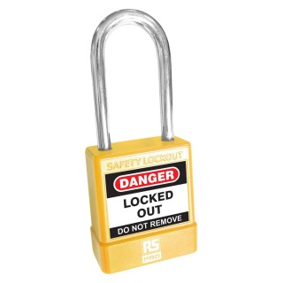 RS PRO Yellow 1-Lock Safety Lockout Padlock with Steel Shackle 5 mm Diameter 46 mm Length 180-6817