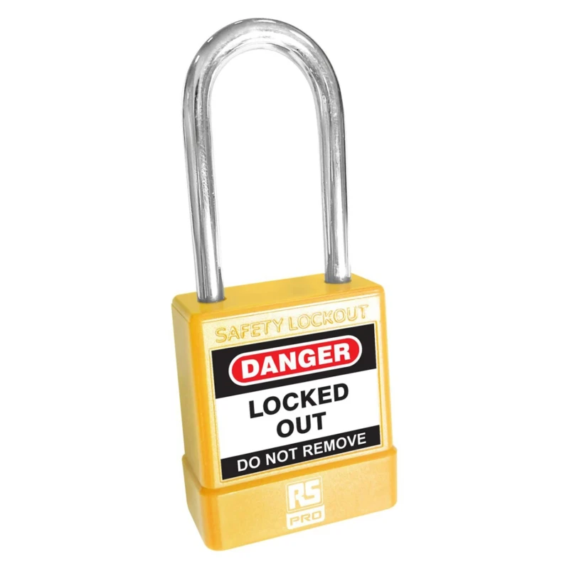 RS PRO Yellow 1-Lock Safety Lockout Padlock with Steel Shackle 5 mm Diameter 46 mm Length 180-6817