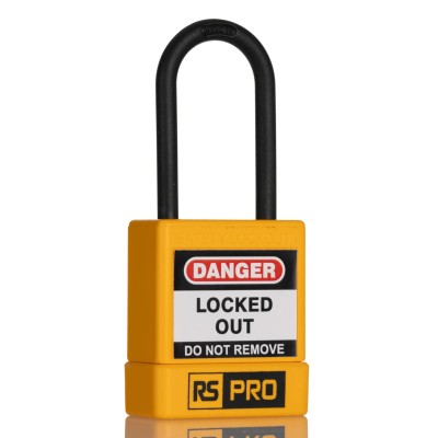 RS PRO Yellow 1-Lock Lockout Nylon ABS Safety Lockout Padlock 5 mm Shackle Diameter 46 mm Length 180-6822