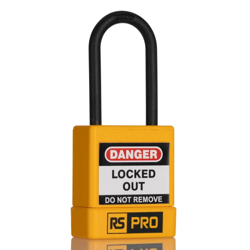 RS PRO Yellow 1-Lock Lockout Nylon ABS Safety Lockout Padlock 5 mm Shackle Diameter 46 mm Length 180-6822