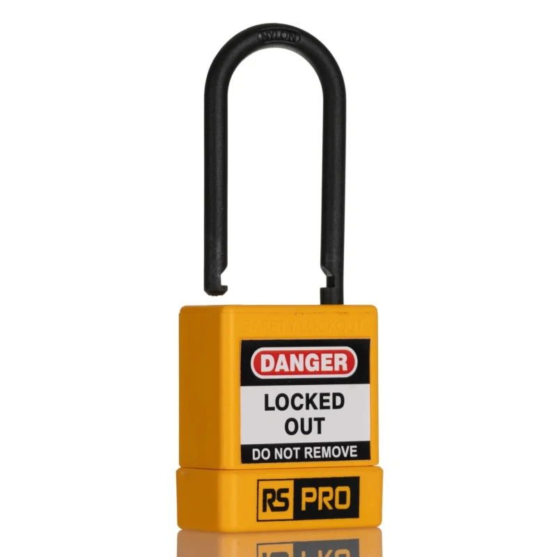 RS PRO Yellow 1-Lock Lockout Nylon ABS Safety Lockout Padlock 5 mm Shackle Diameter 46 mm Length 180-6822