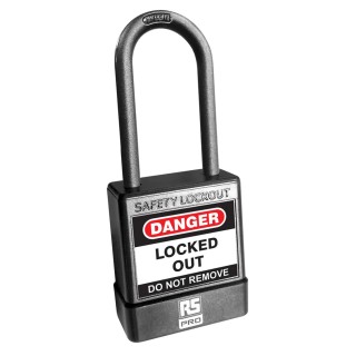 RS PRO Black Nylon, ABS Safety Lockout Padlock, 5 mm Shackle Diameter 46 mm Shackle Length 180-6829