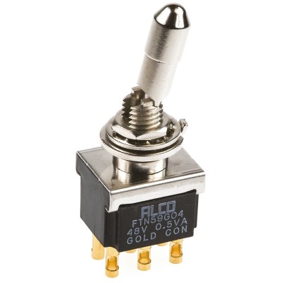 TE Connectivity Panel Mount Toggle Switch DPDT On-On 20V DC 20V AC Brass Actuator FTN59G04