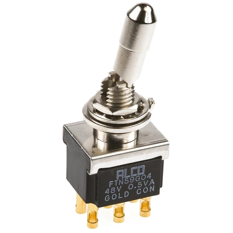 TE Connectivity Panel Mount Toggle Switch DPDT On-On 20V DC 20V AC Brass Actuator FTN59G04