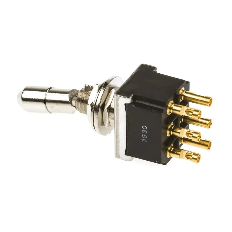 TE Connectivity Panel Mount Toggle Switch DPDT On-On 20V DC 20V AC Brass Actuator FTN59G04