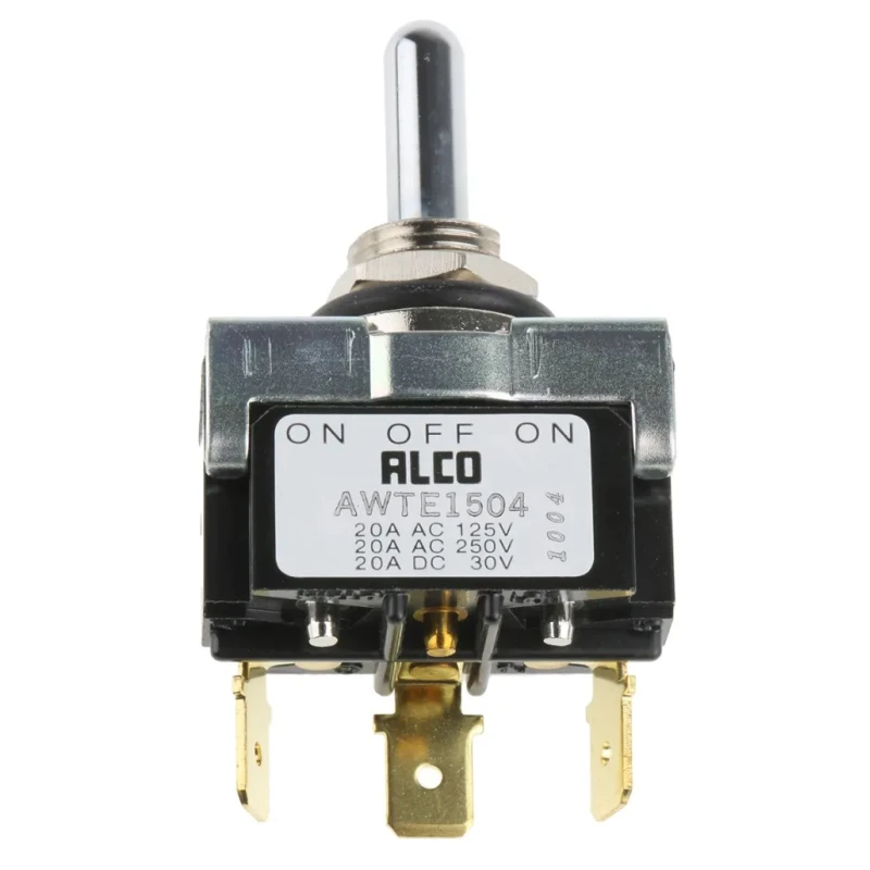 TE Connectivity Panel Mount Toggle Switch SPDT On-Off-On 30 V dc 20 A Brass Actuator AWTE1504